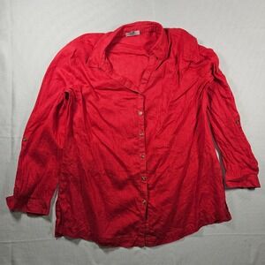 JM Collection Red Linen Button‎ Down Shirt Women's Size 16 Long Sleeve Collared